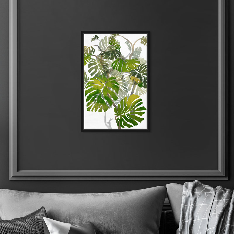 Tropical " Tropical Jungle Tree Modern White " by Ernst Haeckel Painting Print, Black Wood Framed, 16" H x 11" W