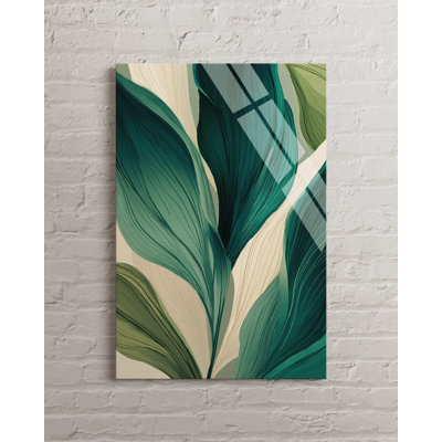 Art mural en verre trempé vert émeraude, impression de nature abstraite moderne, impression de feuillage minimaliste pour le salon, grand cadeau de luxe