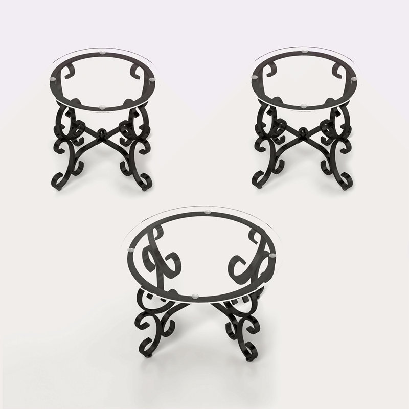 Ensemble de 3 tables basses à surface en verre trempé, table d'appoint ronde décorative avec construction robuste pour le salon