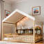 Lit en bois avec auvent, 3 étagères de rangement et lumière DEL-248035314