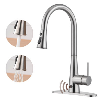 RagingTeens 1.8 GPM Single Handle Pull Down Sprayer Kitchen Faucet with Touchless Sensor -  CASAINC, KCLT0053BN