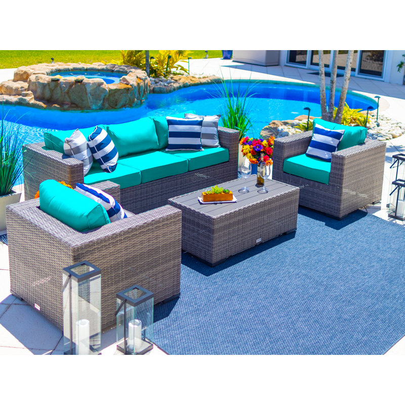 Sorrento 5 - Person Patio Conversation Set with Cushions, Canvas Aruba Sunbrella® Canvas