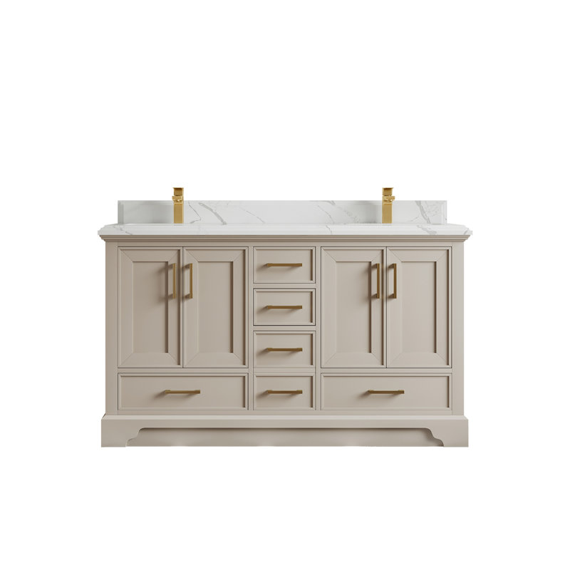 Meuble-lavabo double 60 po avec plateau Charlotte, Calacatta Laza