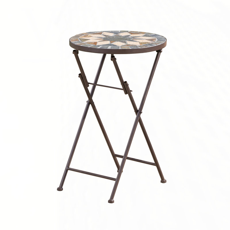 Rubicon Round Foldable Outdoor Side Table , 14 " W 14 " D, Beige/Black