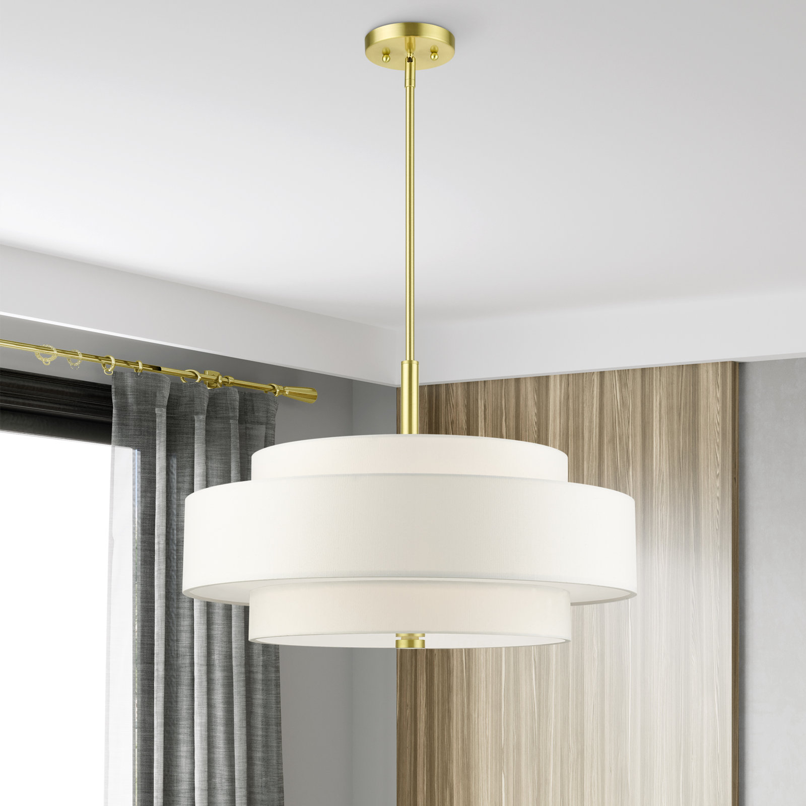 Flaire 5-Light Chandelier, Off-White, Satin Brass