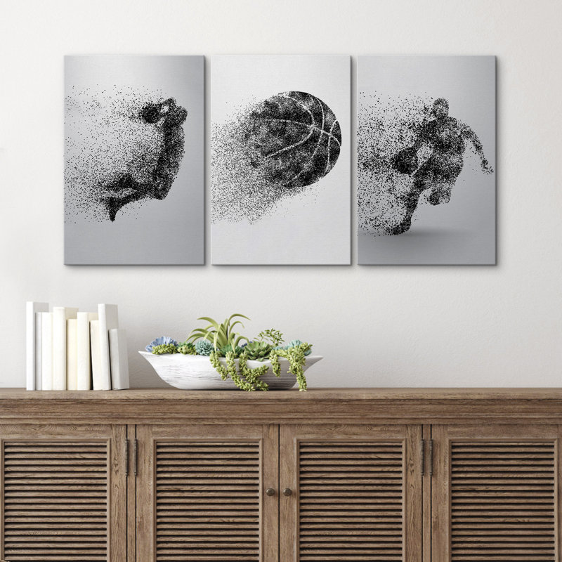 «Sport Play Basketball on Canvas», reproduction de 3 pièces, H 36 po x l 72 po, Toile tendue