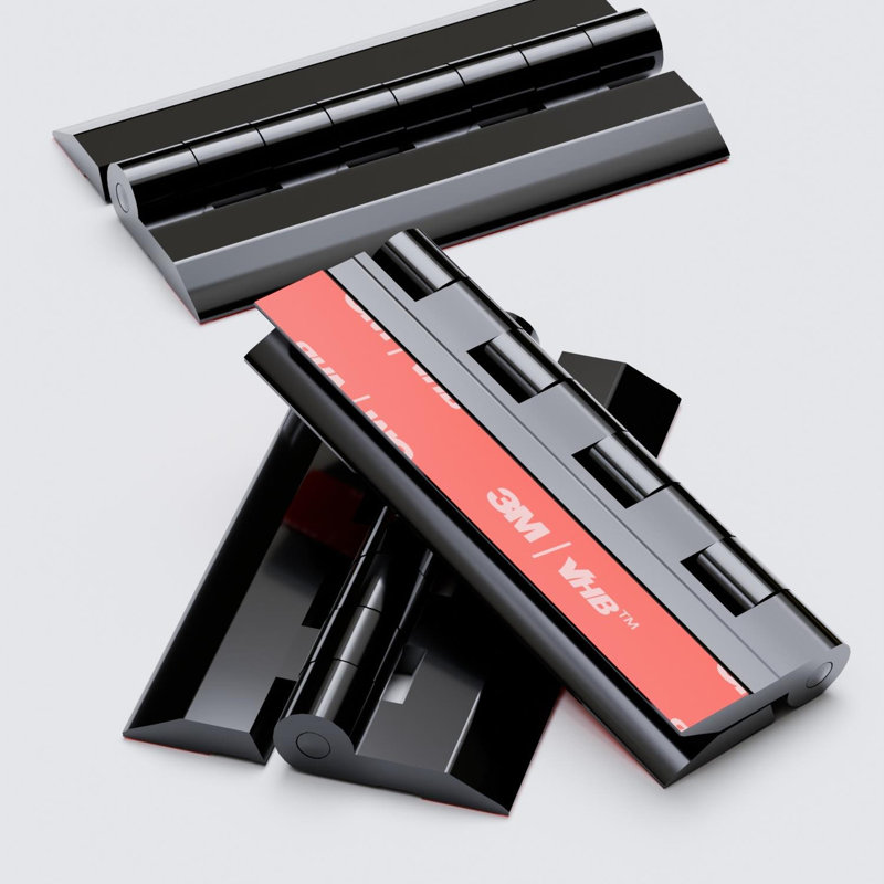 4x Black Acrylic Plastic Piano Hinges 75 mm, Self-Adhesive, No Glue Required