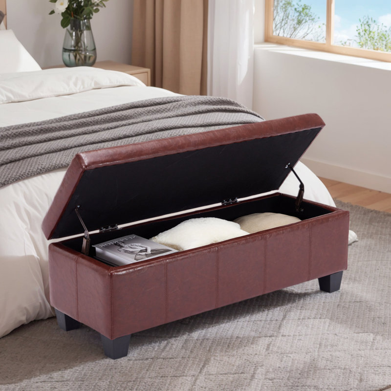 Rectangle Upholstered Storage Bench Ottoman&Stool, Brown