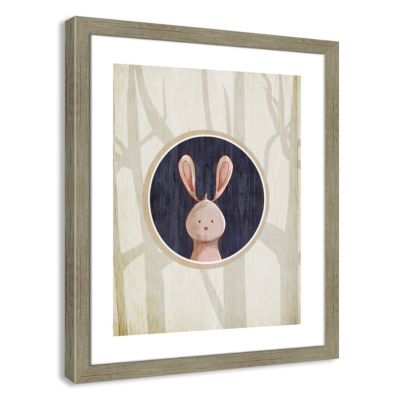 «Juvenile Forest Animals», impression sur papier, H 24,5 po x l 20,5 po x P 0,6 po, Encadré plat de bois de grange gris