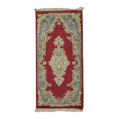 Hand-Knotted High-Quality Red and Beige Runner