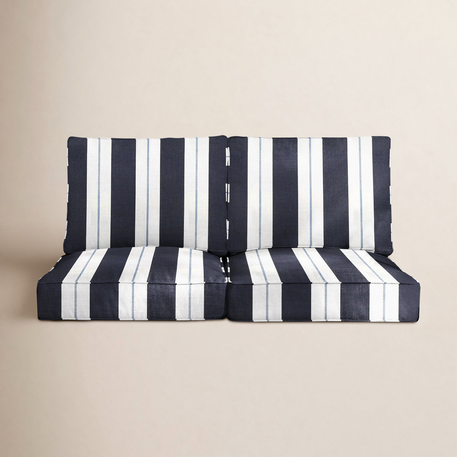 Deana Sunbrella® Seat and Back Cushion, Navy Stripe Sunbrella®, 23" W x 23.5" D