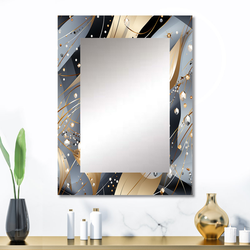 Will Grey and Gold Diamond Glam Sequins - miroir glamour, miroir mural décoratif moderne, impression d'art en métal