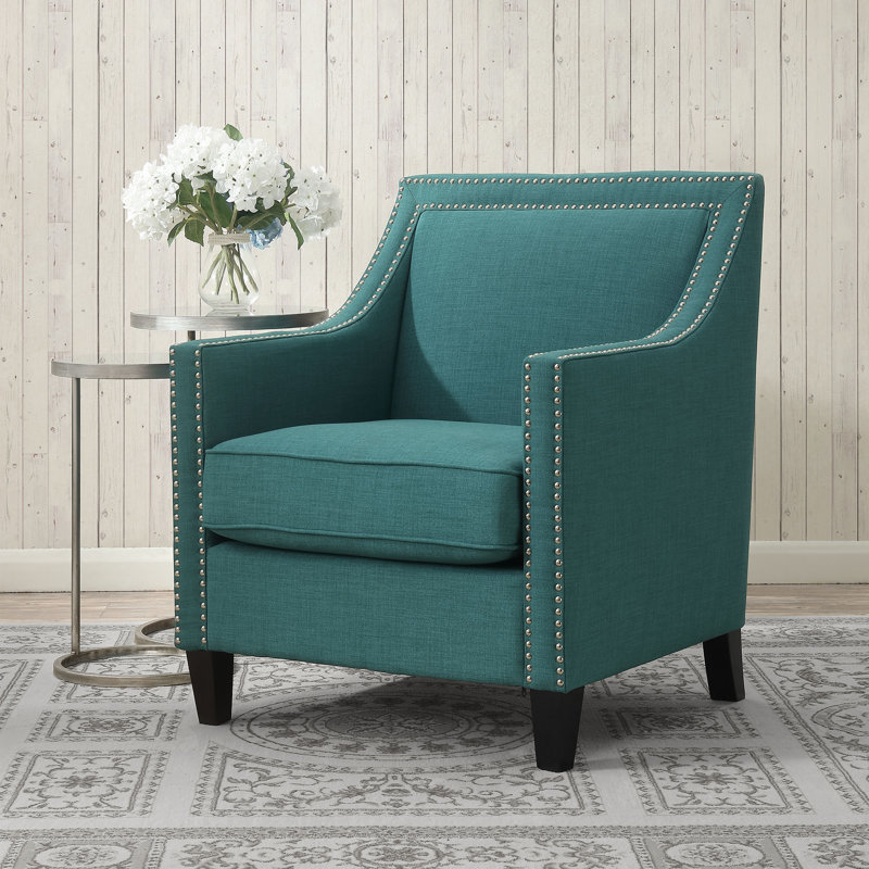 Damira Upholstered Accent Chair, Teal Basketweave