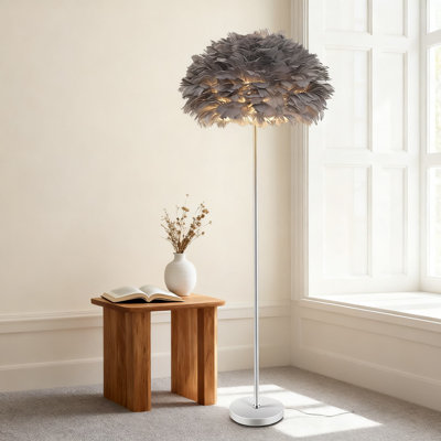 Modern Feather Floor Lamp With Goose Feather Shade, Tall Standing Lamp For Living Room, Bedroom, Office, And Dining Room Decor, Simple Assembly With Foot Switch