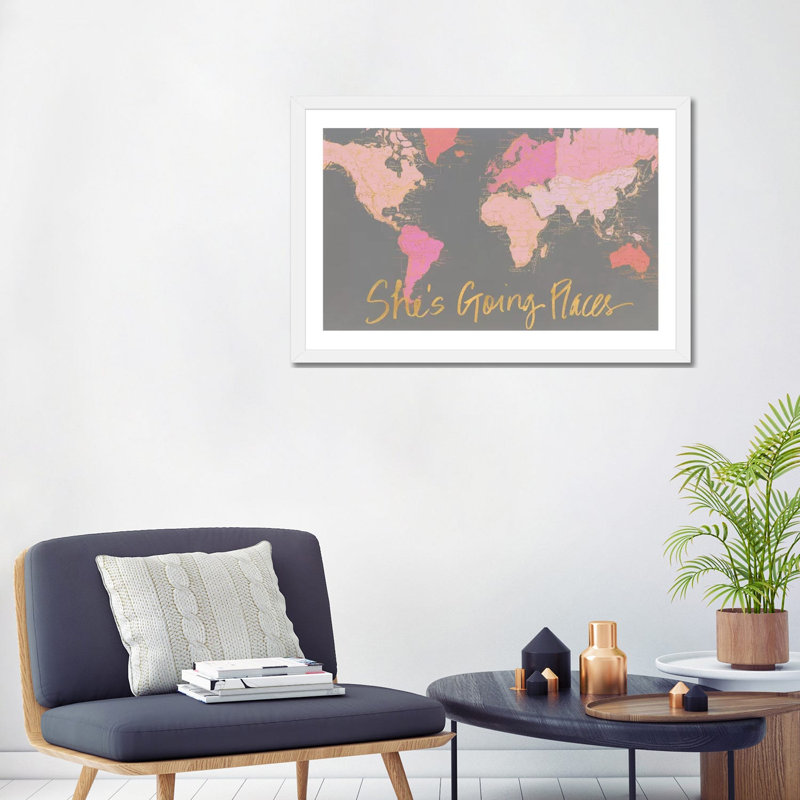 Impression d’art graphique, "it’s going places" par Elizabeth Medley, H 24 po x l 32 po x P 1 po, Papier encadré blanc, Blanc