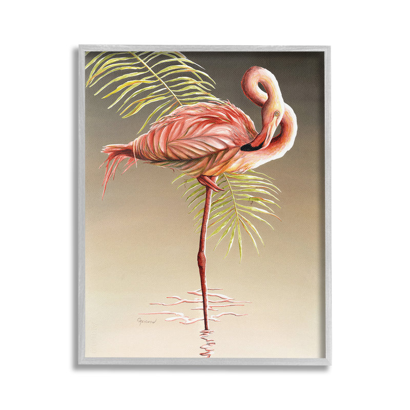 Gray Framed Flamingo Canvas Print 30" x 24"