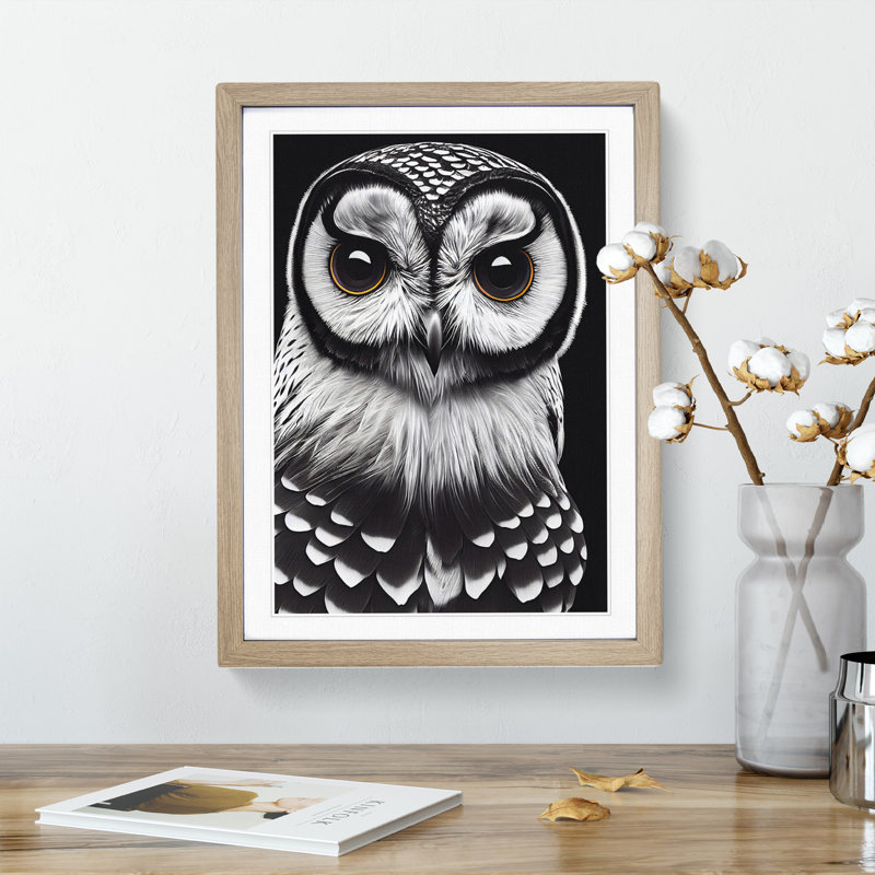 Welcoming Owl - Wrapped Canvas Print, Oak Framed, 64cm H x 46cm W