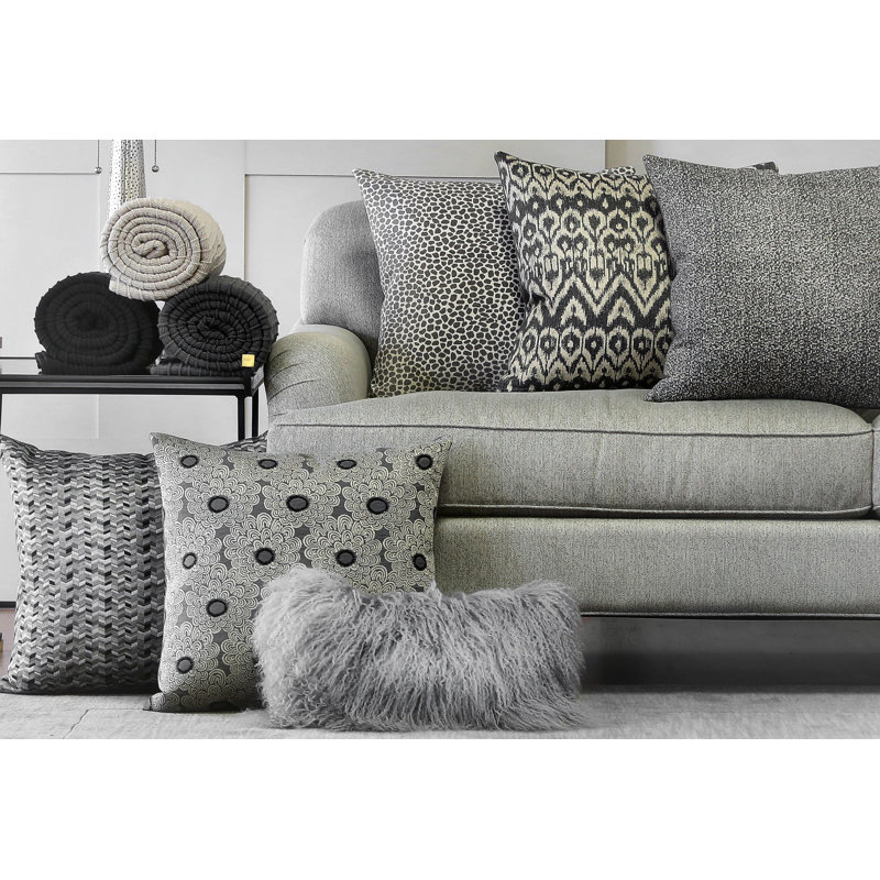 Floral Feather Throw Pillow, Graphite