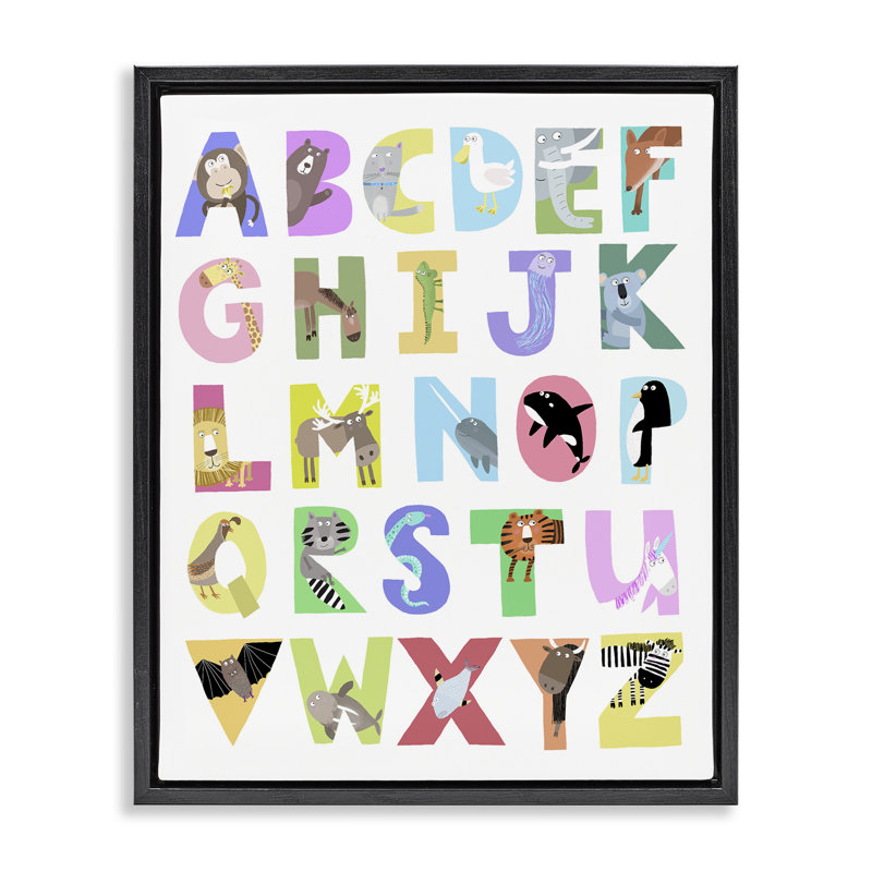Cadre flottant alphabet avec animaux, design par Carla Daly, H 31 po x l 25 po, Cadre flottant noir de jais