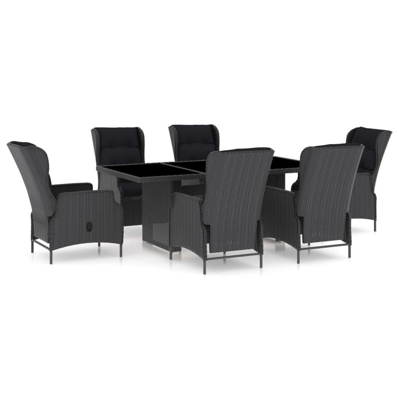 Ensemble de salle à manger rectangulaire pour 6 personnes avec coussins, Noir