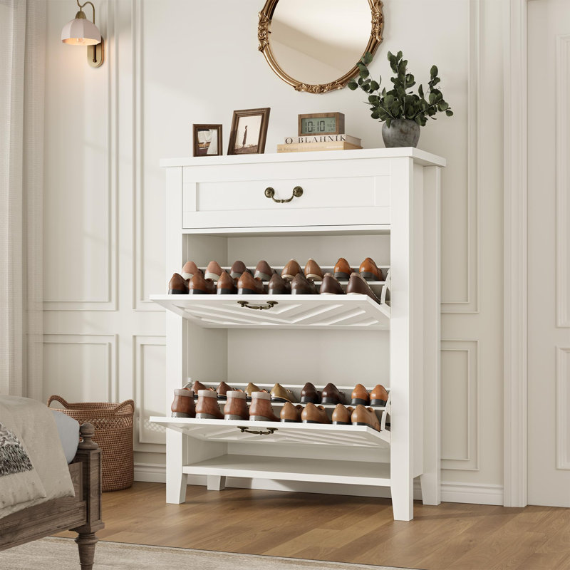Armoire à chaussures 31,5 po avec 2 tiroirs rabattables - Rangement pour chaussures autoportant avec tablettes réglables et tiroirs de rangement pour le vestibule, le placard et le couloir