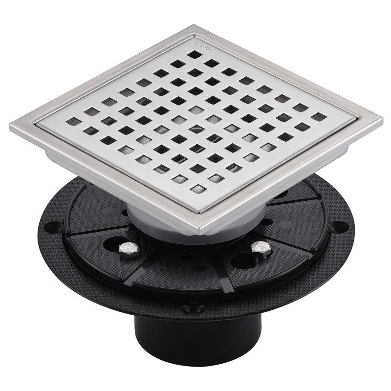 4.33'' Square Grid Shower Drain With Flange, Brushed Nickel