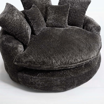 Fauteuil de 55 po de long en mousse de polyester, canapé-lit rond surdimensionné pour les salles de détente et de projection, chaise longue large avec coussins