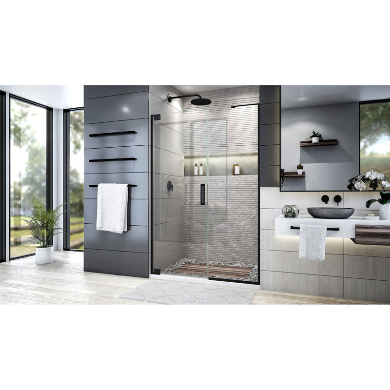 Porte de douche pivotante sans cadre Elegance Plus l 46 po x H 72 po avec technologie ClearMax ™, Noir satiné