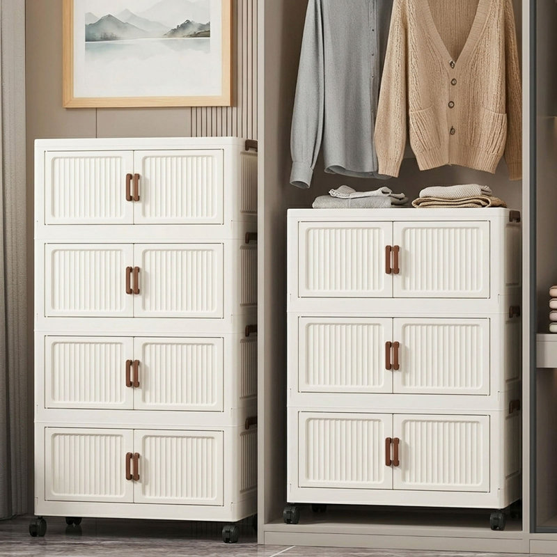 Bacs de rangement modulaires empilables de 67 QT avec couvercles, contenants de rangement à roulettes avec couvercles, bacs de rangement pliables pour vêtements, tiroirs de rangement pour chambre ou dortoir, crème (paquet de 2)