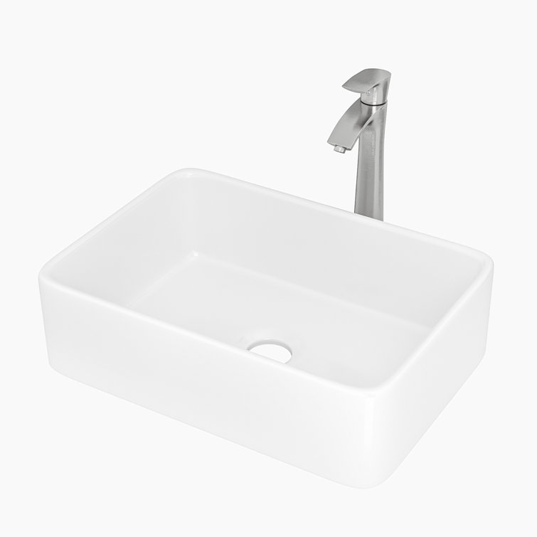 Hewei 15'' White Ceramic Rectangular Vessel Bathroom Sink with Faucet