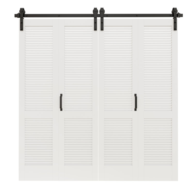 84'' Solid Manufactured Wood Louvered - primed with Installation Hardware Kit Bi Fold Barn Door, 80” x 84"