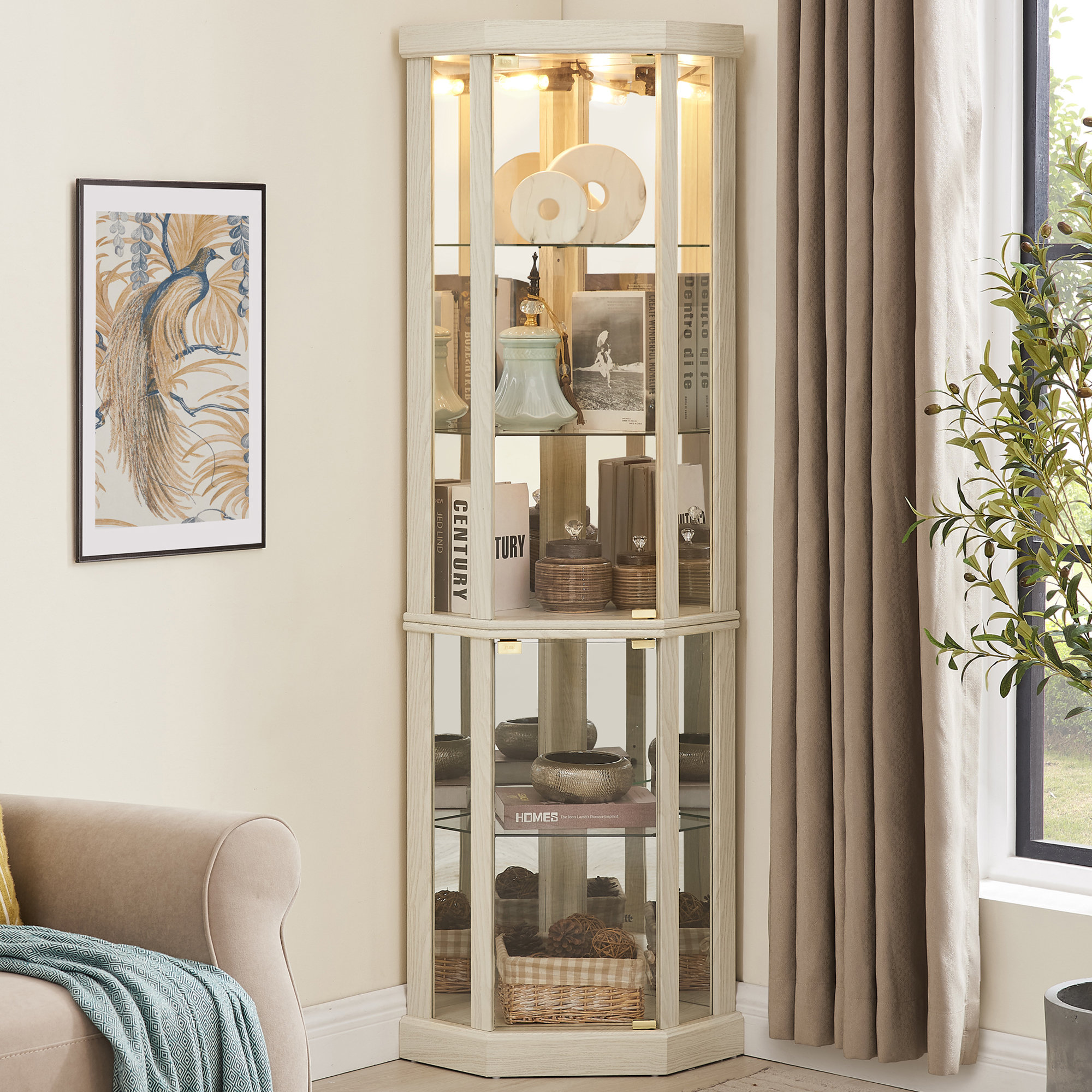 Lark Manor Wood/Glass Lighted Corner 70" H Wayfair Canada