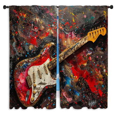 Guitar Sheer Window Curtains - 2 Panels