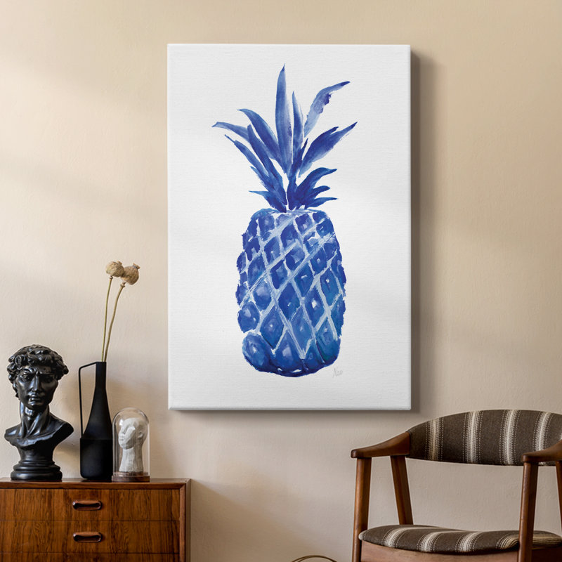 Indigo Pineapple -Custom Wrapped Gallery Cavas, 18" H x 12" W
