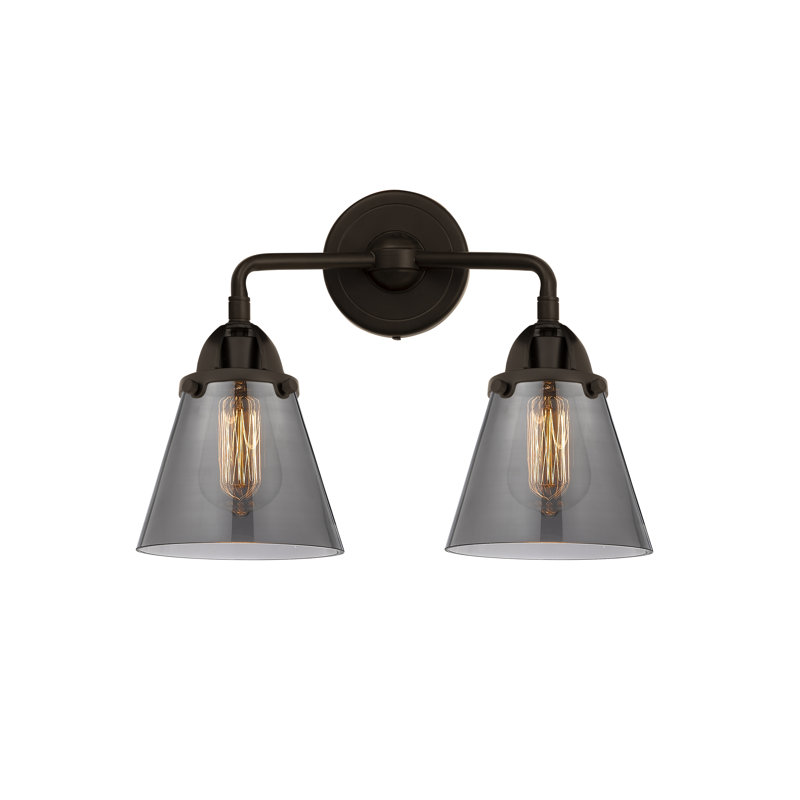 Éclairage pour meuble-lavabo à 2 cônes 6 po, 2 lumières et 14 po Shauna, Fumée plaquée, Bronze huilé, DEL