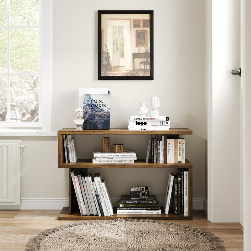 Carfi Rustic 2-Tier Open 35.4'' Bookshelf, Brown