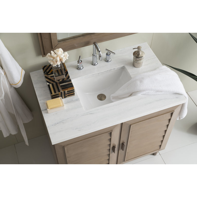 Portland 36'' W Single Vanity, Whitewashed Walnut, White Zeus, 8" Widespread