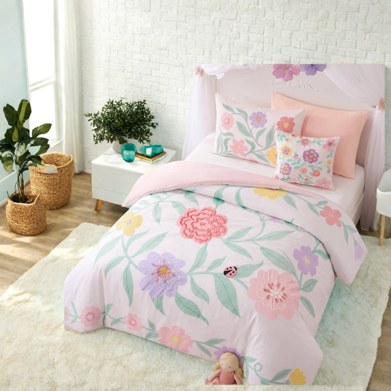 Ensembles de literie florale en peluche, édredon simple en microfibre pour chambre de fille