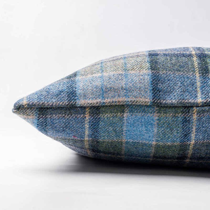 Lockwood Wool Check Cushion in Denim Blue, 43x30cm, Synthetic filled