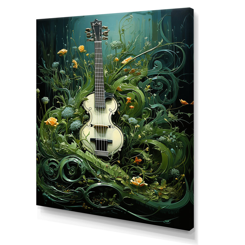 «Music Guitare Meadows Grass Green II» sur toile, Toile tendue, H 32 po x l 16 po x P 1 po