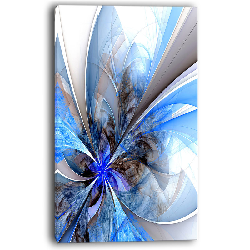 Impression sur toile tendue, en forme de fleur de couleur bleu fractal large, H 40 po x l 20 po x P 1po