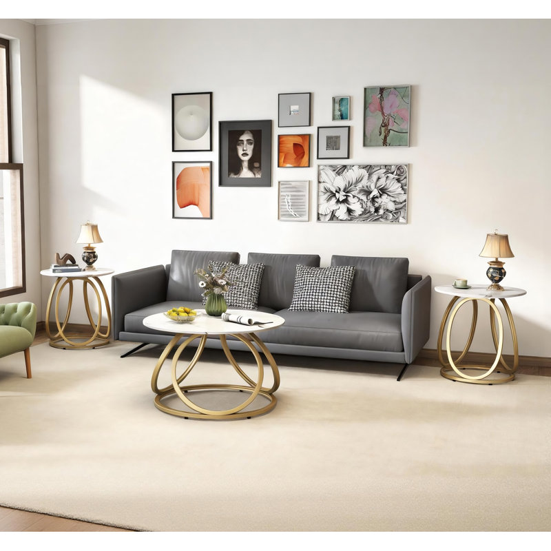 Living Room Table Set, Calacatta White/Gold
