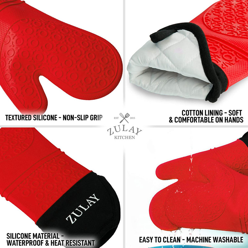 Zulay Kitchen 2 Piece Silicone Oven Mitts, Red