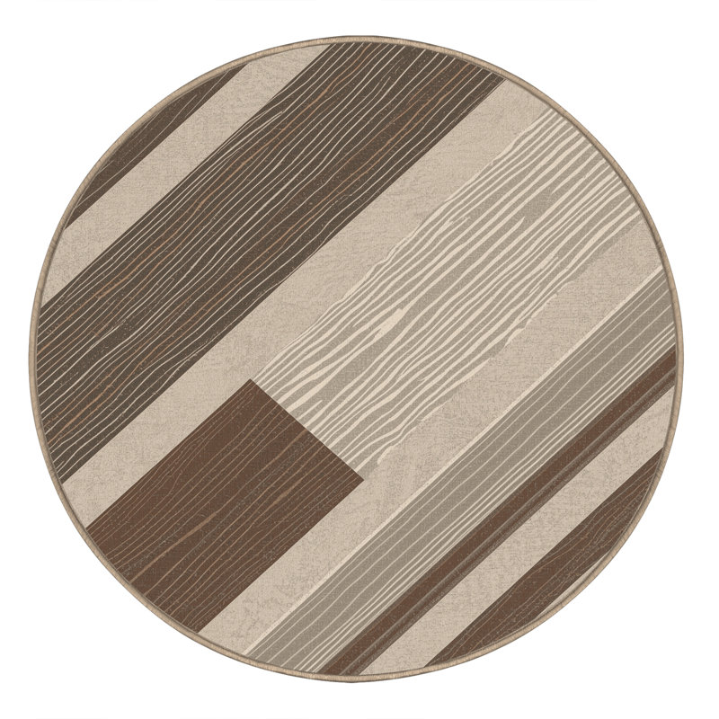 Tapis beige moelleux moelleux en bois rustique et rabattable Eatman, 6 po de diamètre