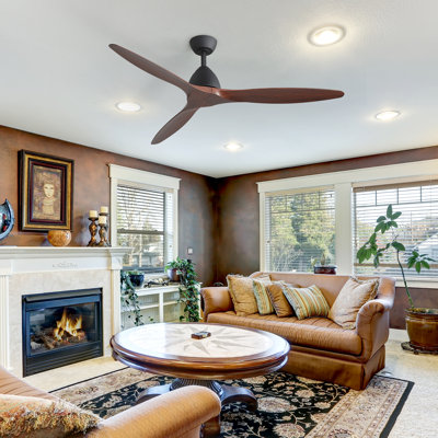 Ilsetraut 56" 3-Blade Ceiling Fan with Remote Control, Modern Ceiling Fan with Quiet Reversible DC Motor, 6-Speed and Timer, Downrod Mount Fan for Living Room and Bedroom