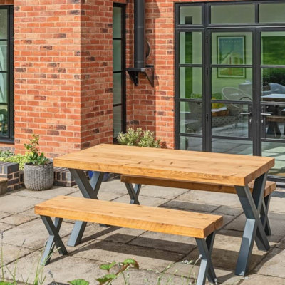 Chunky Rustic Outdoor Garden Table without Parasol Hole and Aluminium Legs