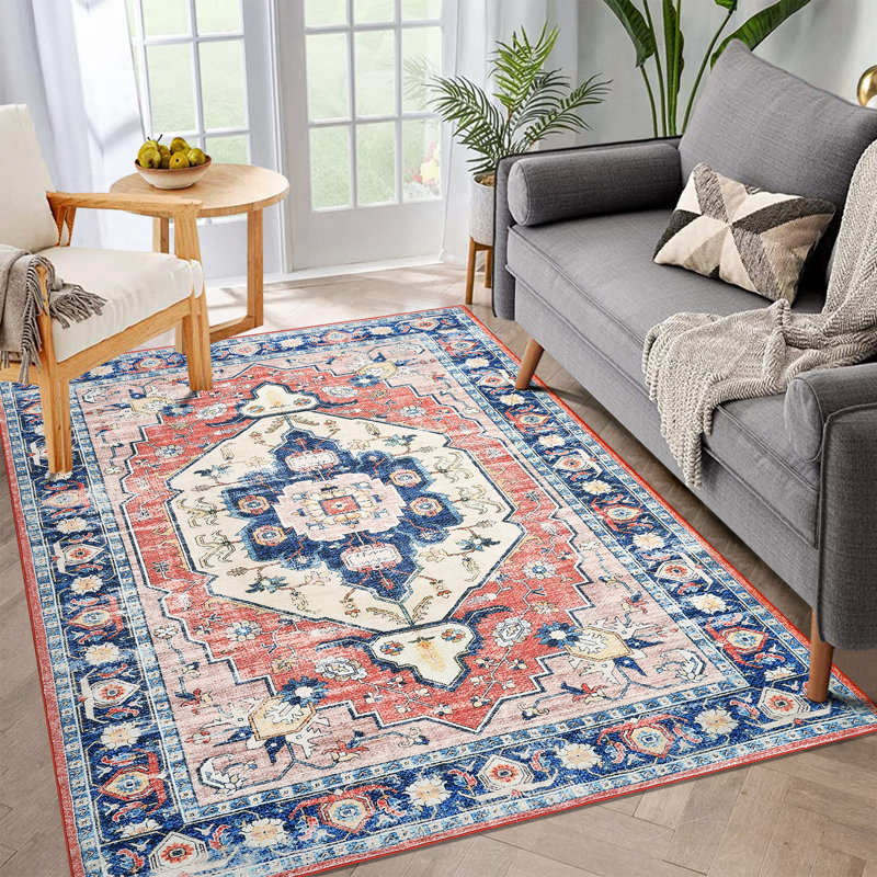 Shuvonne Washable Floral Indoor Rug, Rectangle 6' x 9'