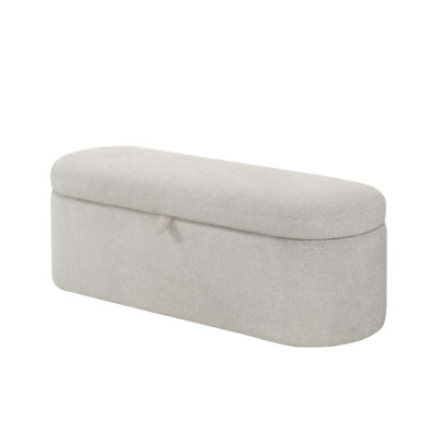 Banc de rangement élégant et fonctionnel avec compartiment caché spacieux, siège rembourré et structure en bois robuste en tweed avoine pour les chambres et les vestibules