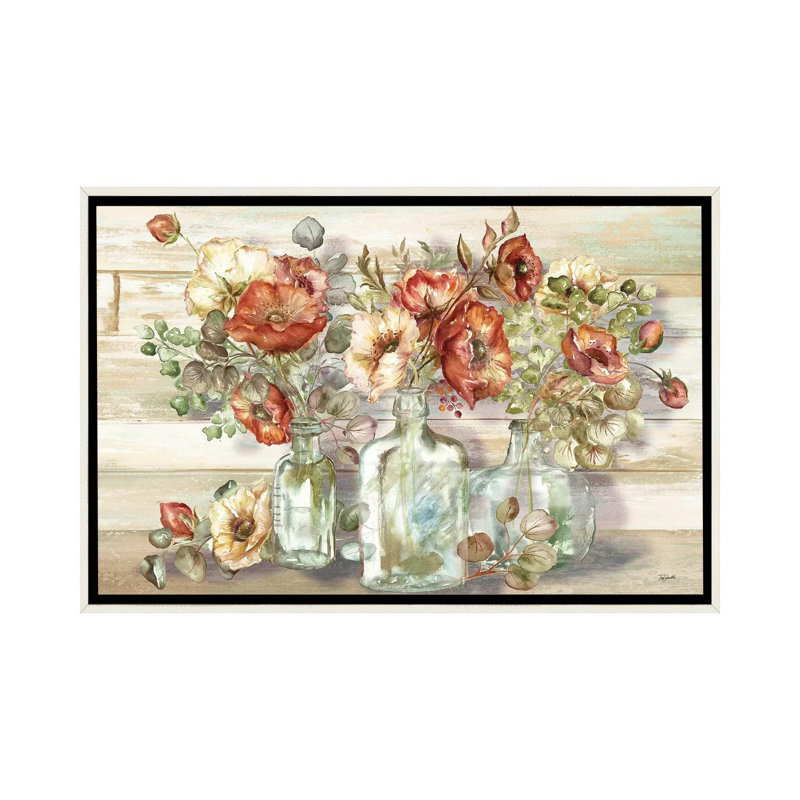 «Spice Poppies and Eucalyptus in Bottles Landscape» par Tre Sorelle Studios - reproduction d'art