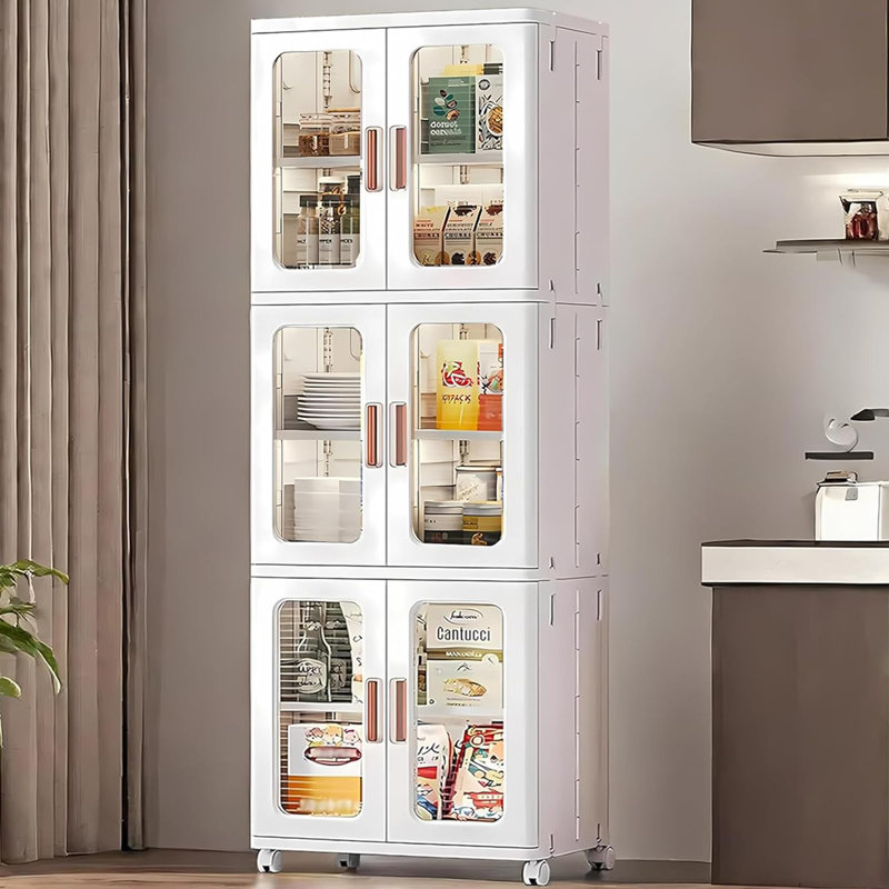 22.3in 3-layer plastic storage cabinet with partitions, 61.2" H x 20.9" W x 14.2" D, White